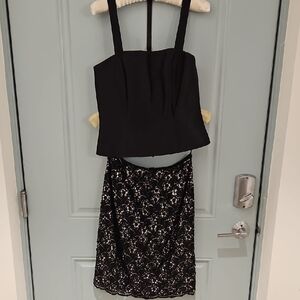 Jovani Black and Silver Lace Skirt Set